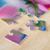 可愛いかわいいストライプのベビーピンクとブルー猫の子猫 ジグソーパズル (側面)