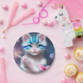 可愛いかわいいストライプのベビーピンクとブルー猫の子猫 ペーパープレート (パーティー)