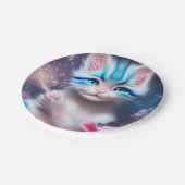 可愛いかわいいストライプのベビーピンクとブルー猫の子猫 ペーパープレート (アングル)