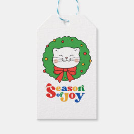 可愛いかわいいネコのクリスマスリースの季節の喜び ギフトタグ
