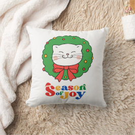 可愛いかわいいネコのクリスマスリースの季節の喜び クッション