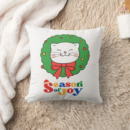 可愛いかわいいネコのクリスマスリースの季節の喜び クッション (ブランケット)