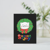 可愛いかわいいネコのクリスマスリースの季節の喜び シーズンポストカード (スタンド正面)