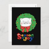 可愛いかわいいネコのクリスマスリースの季節の喜び シーズンポストカード (正面/裏面)