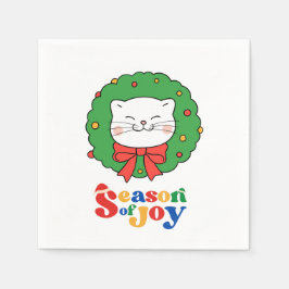 可愛いかわいいネコのクリスマスリースの季節の喜び スタンダードカクテルナプキン