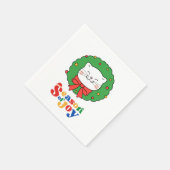可愛いかわいいネコのクリスマスリースの季節の喜び スタンダードカクテルナプキン (角)
