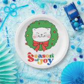 可愛いかわいいネコのクリスマスリースの季節の喜び ペーパープレート (パーティー)