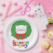 可愛いかわいいネコのクリスマスリースの季節の喜び ペーパープレート (パーティー)