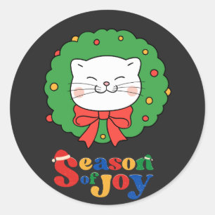 可愛いかわいいネコのクリスマスリースの季節の喜び ラウンドシール