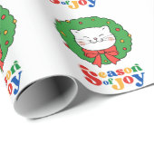 可愛いかわいいネコのクリスマスリースの季節の喜び ラッピングペーパー (ロールコーナー)