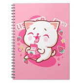 可愛いかわいいネコ日本のストロベリーミルク ノートブック (正面)