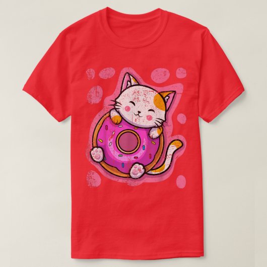 可愛いかわいいネコ日本のドーナツアニメ Tシャツ (デザイン正面)