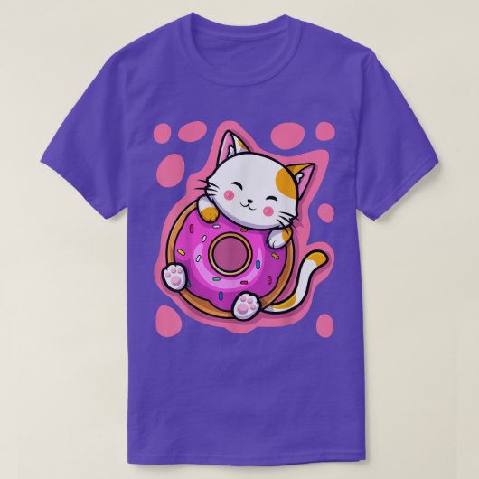 可愛いかわいいネコ日本のドーナツアニメ Tシャツ (デザイン正面)