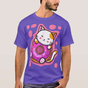 可愛いかわいいネコ日本のドーナツアニメ Tシャツ