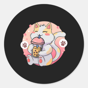 可愛いかわいいネコ棒葉茶アニメ子猫ギフトキッズギ ラウンドシール