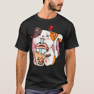 可愛いかわいいネコBobaバブルミルクティアアニメ猫キ Tシャツ