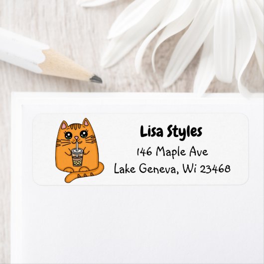 可愛いかわいいネコBoba Tea ラベル (インサイチュ)