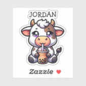 可愛いかわいいバブルティーパーソナライズされた牛 シール (シート)
