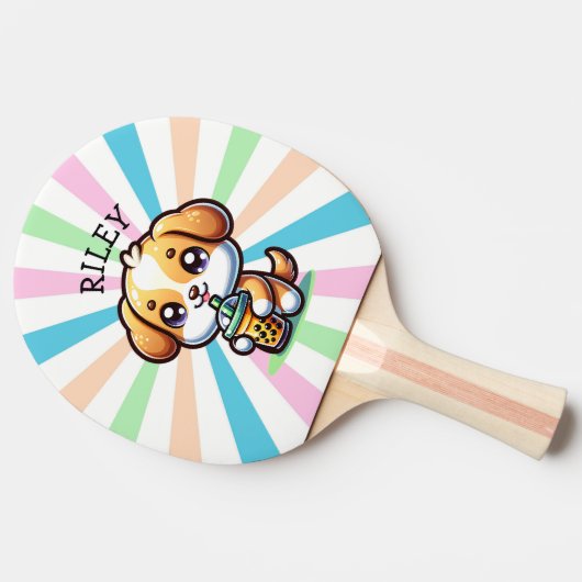 可愛いかわいいパピードッグとバブルティーパーソナライズされた 卓球ラケット (横)