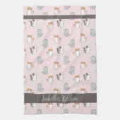 可愛いかわいいパーソナライズされた猫 キッチンタオル (縦)