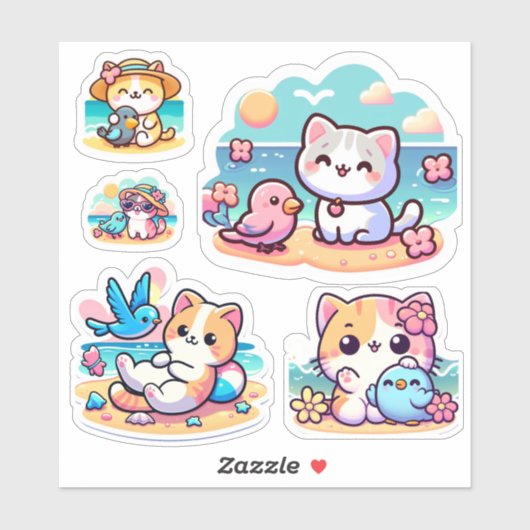 可愛いかわいいビーチカスタムキャットカットビニール シール (シート)