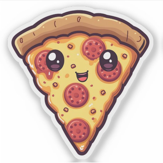 可愛いかわいいピザスライスおもしろい漫画ピザ シール (正面)