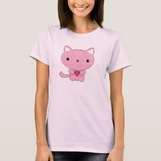 可愛いかわいいピンク子猫オーガニックとハートTシャツ Tシャツ