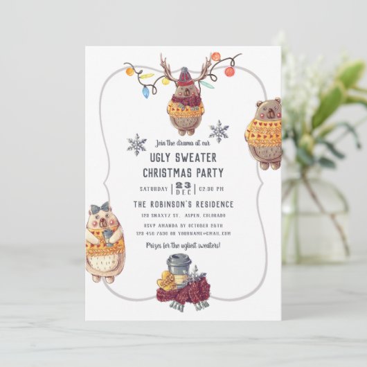 可愛いかわいいベア醜いセータークリスマスパーティー 招待状 (スタンド正面)