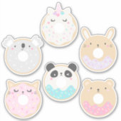 可愛いかわいいベビーアニマルドナツステッカーパック シール (正面)