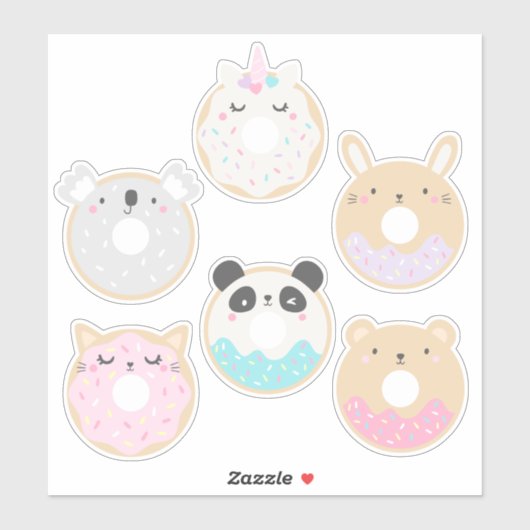 可愛いかわいいベビーアニマルドナツステッカーパック シール (シート)