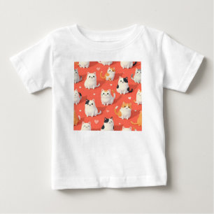 可愛いかわいいマンガ猫シームレスパターンonサンゴ ベビーTシャツ