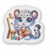 可愛いかわいいユキヒョウ絵を描アーティストステッカー シール (正面)