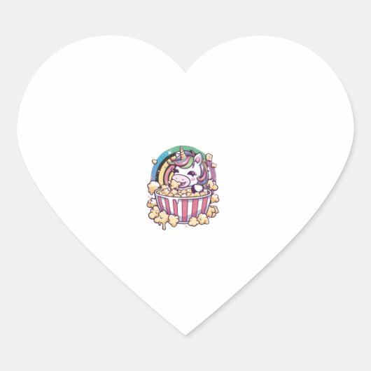 可愛いかわいいユニコーンとポップコーン長袖T-Shi ハートシール (正面)