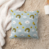 可愛いかわいいユニコーンミツバチとレインボーグレーイエロー クッション (ブランケット)