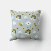 可愛いかわいいユニコーンミツバチとレインボーグレーイエロー クッション (裏面)