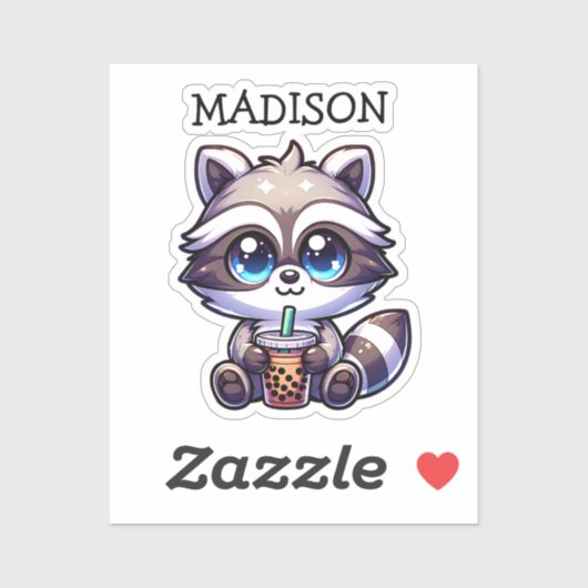 可愛いかわいいラクーンとバブルティーパーソナライズされた シール (シート)