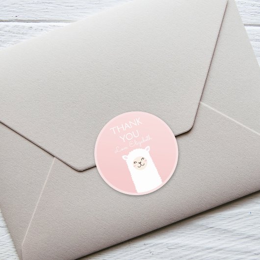 可愛いかわいいラマエレガントアルパカピンク ラウンドシール