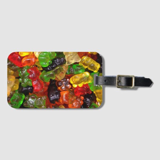 可愛いかわいいレインボーカラフルキャンディーベアグミ ラゲッジタグ (正面横)