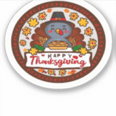 可愛いかわいい七面鳥 – ハッピンクラシック感謝祭T- シール (正面)