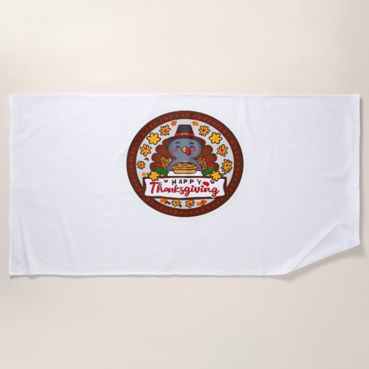 可愛いかわいい七面鳥 – ハッピンクラシック感謝祭T- ビーチタオル (正面)