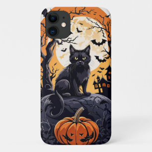 可愛いかわいい不気味ハロウィーンブラックキャット幽霊 iPhone 11 ケース
