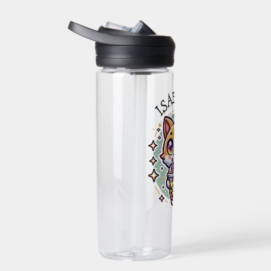 可愛いかわいい子猫とバブルティーパーソナライズされた ウォーターボトル (右面)