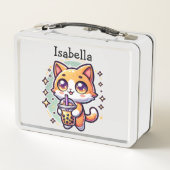 可愛いかわいい子猫とバブルティーパーソナライズされた メタルランチボックス (裏面)