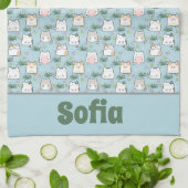 可愛いかわいい子猫パターン紺色の名前 キッチンタオル (折り畳み)