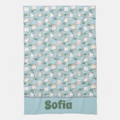 可愛いかわいい子猫パターン紺色の名前 キッチンタオル (縦)