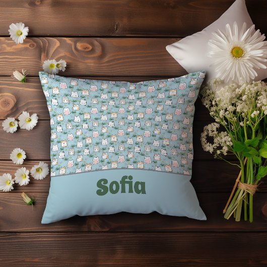 可愛いかわいい子猫パターン紺色の名前 クッション