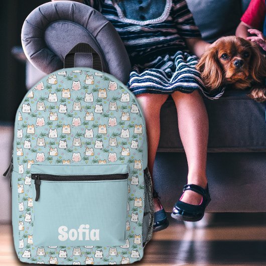 可愛いかわいい子猫パターン紺色の名前 プリントバックパック