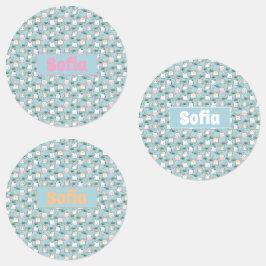 可愛いかわいい子猫パターン紺色の名前 ラベル