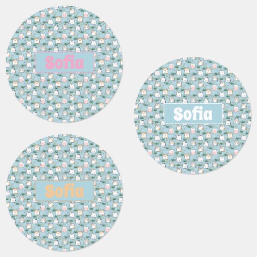 可愛いかわいい子猫パターン紺色の名前 ラベル (グループ)