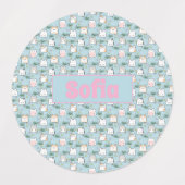 可愛いかわいい子猫パターン紺色の名前 ラベル (デザイン1)